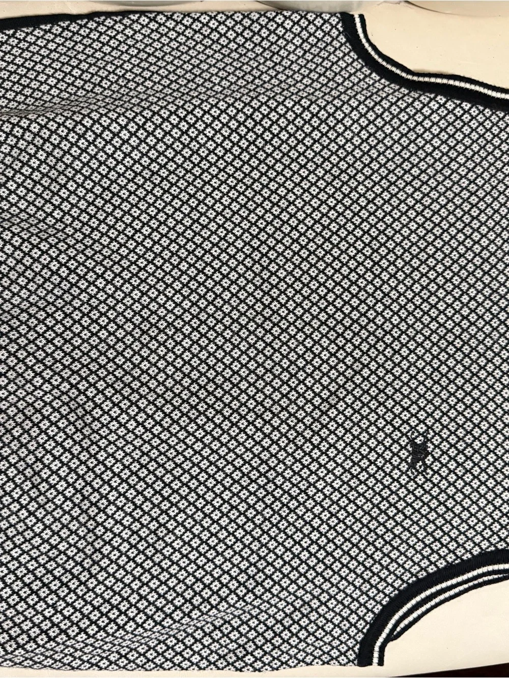 Burberry Black and White Diamond-Pattern V-Neck Sweater
